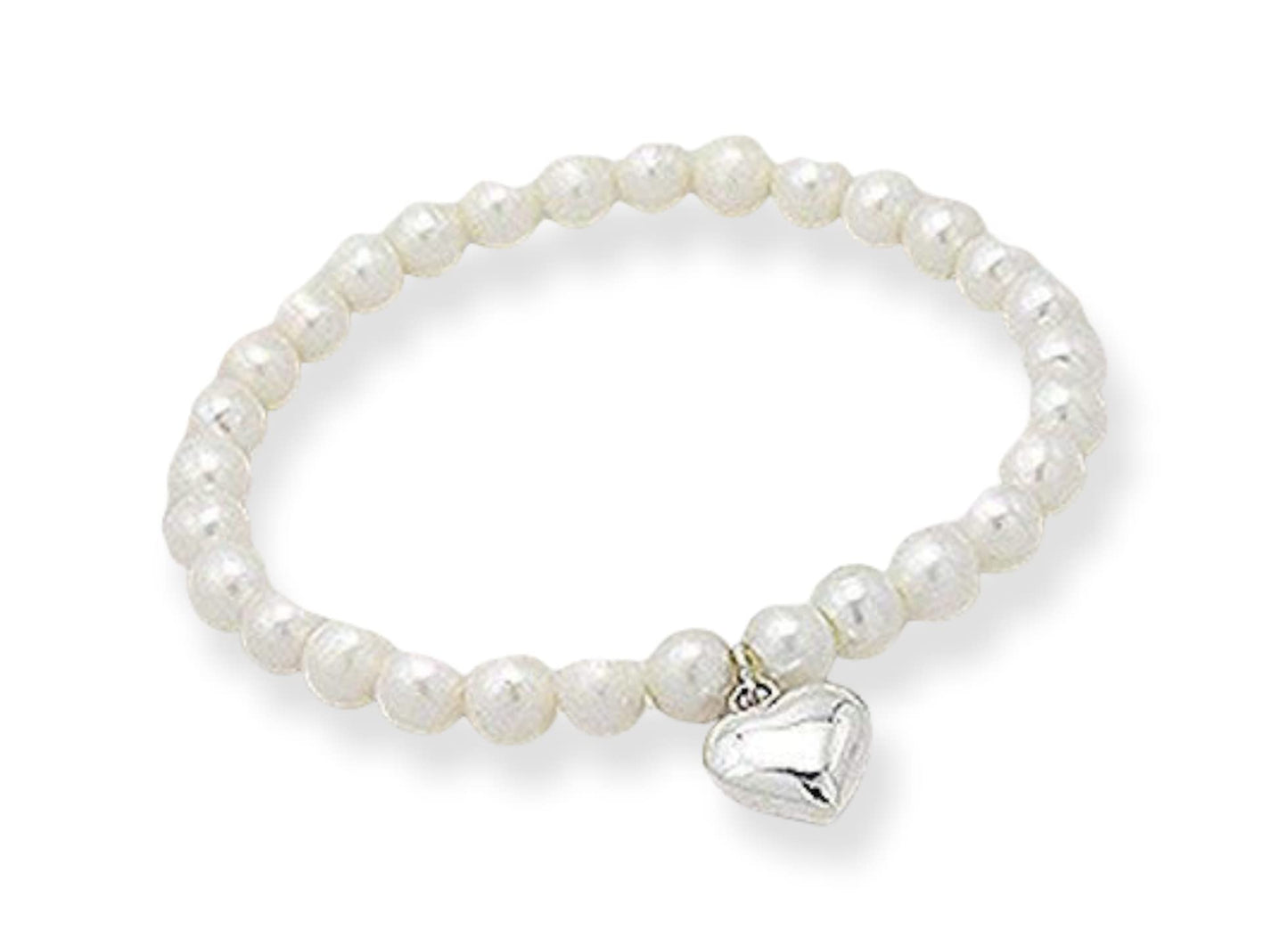 Trendy Glass Pearl Beaded Stretch Bracelets with Heart Charm