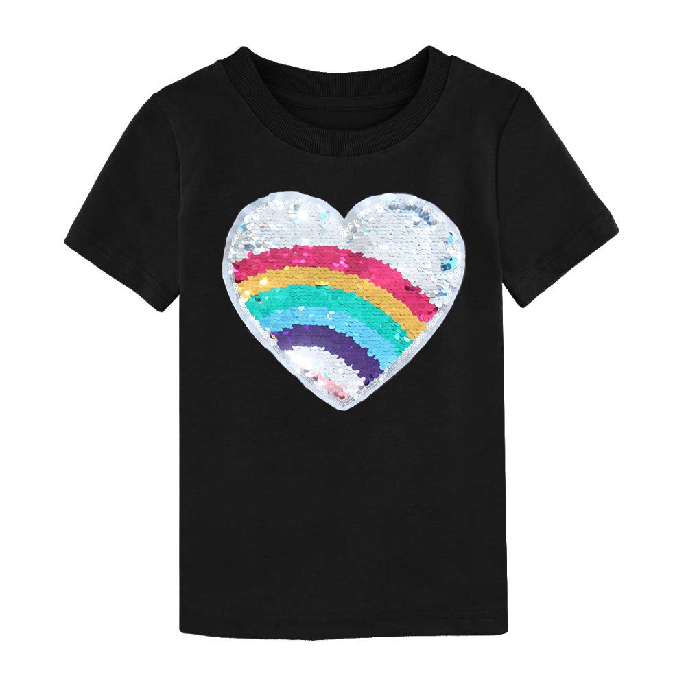 Girls Heart Multi Colour Sequins Patch Tee Shirt (Pink, 2-3 Years)