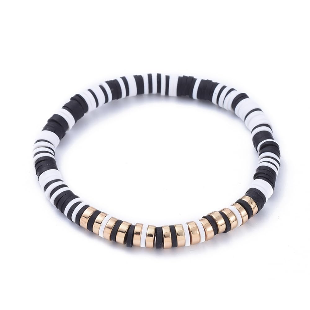 Handmade Black and white Polymer Clay Heishi Beads Stretch Bracelets