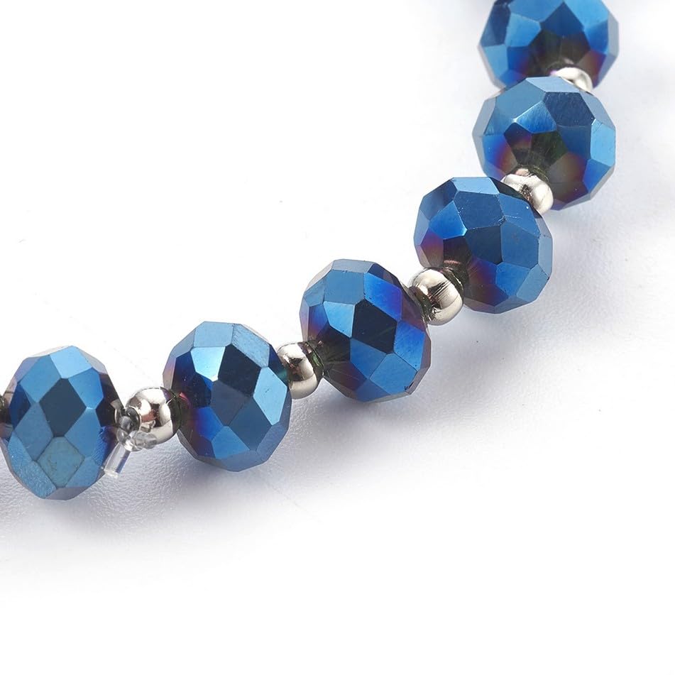 Blue cloured Electroplate Glass Stretch Bead with Brass Spacer Beads Bracelet