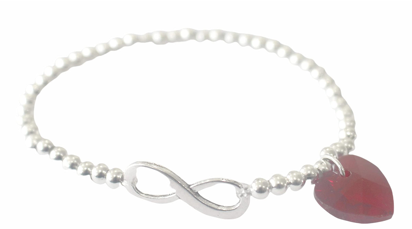 Silver Colour Beads With Infinity and Red Crystal Stretchable Bracelet