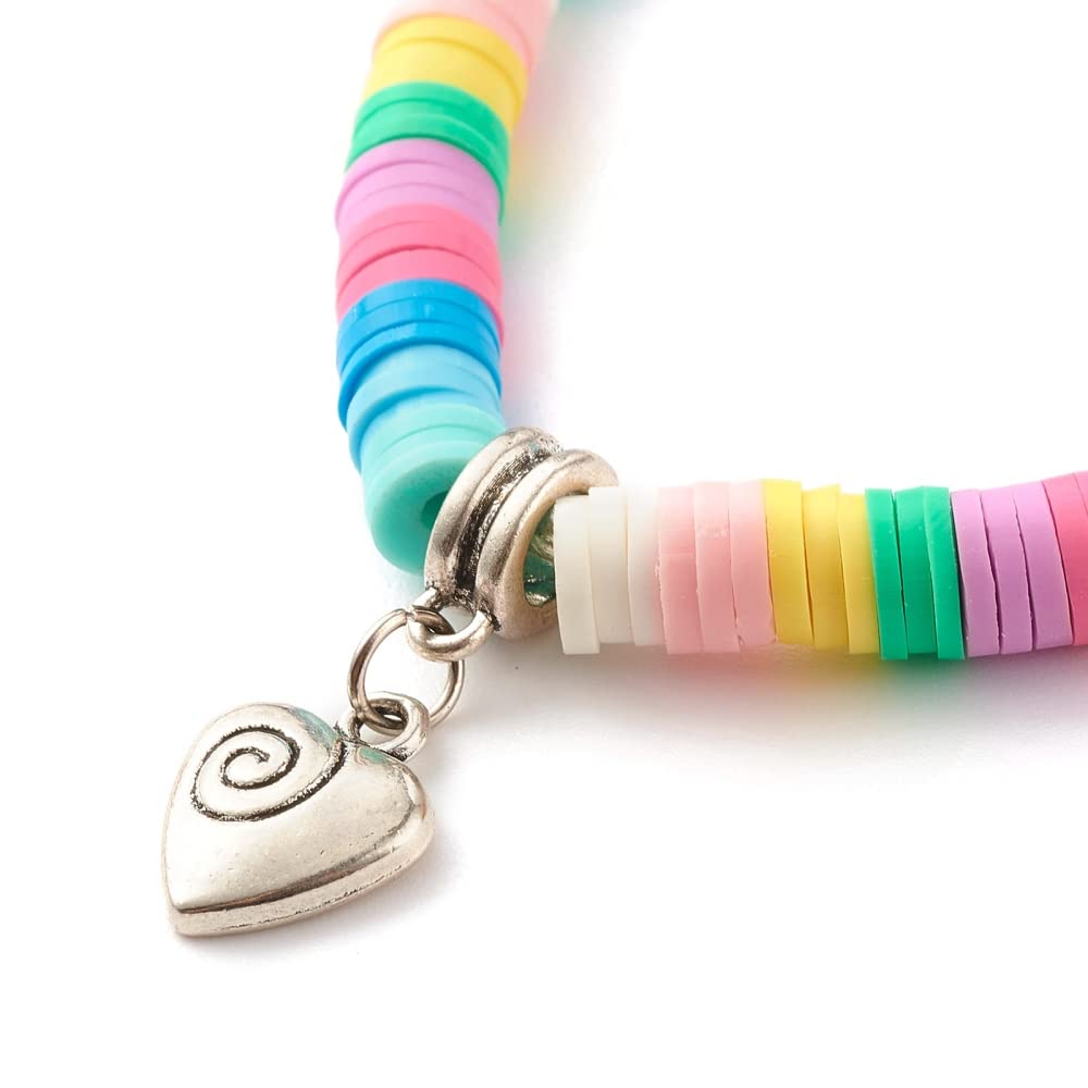 Handmade Polymer Clay Heishi Beads Stretch Bracelet With heart charm