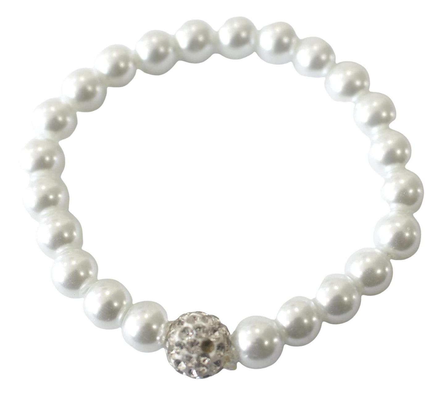 White pearls Stretchabl Bracelet with Rhinestones