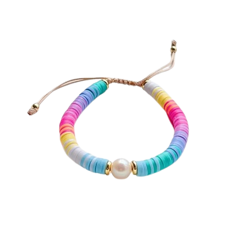 Hemasa Rainbow Heishi Disc Bracelet Natural Pearl Bracelets for Girl Women