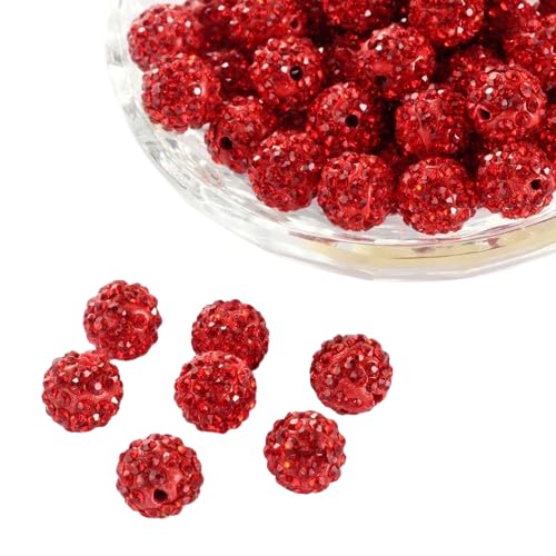 Pave Disco Ball Polymer Clay Rhinestone Beads- Red