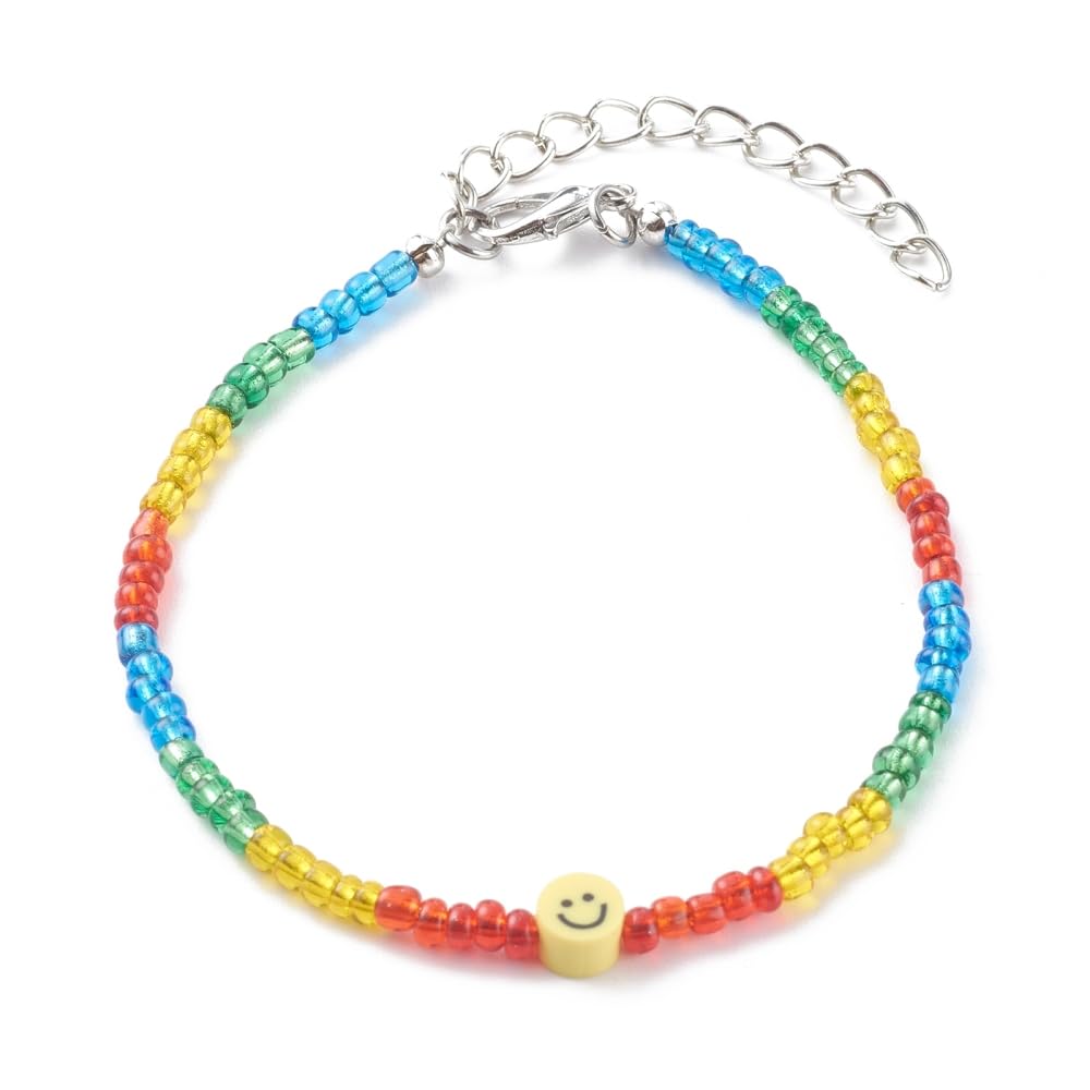 Glass Seed Beads With polymer clay Smiley Bead bracelet