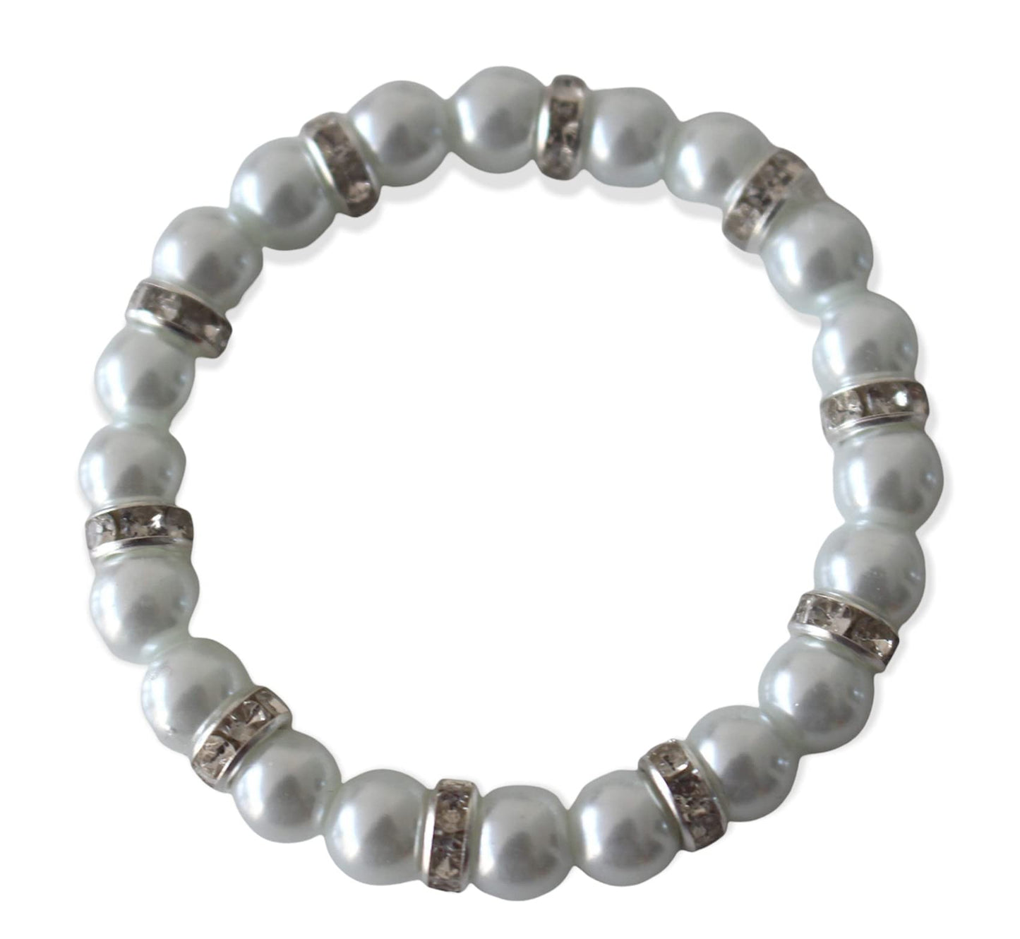 White pearls Stretchabl Bracelet with Rhinestones