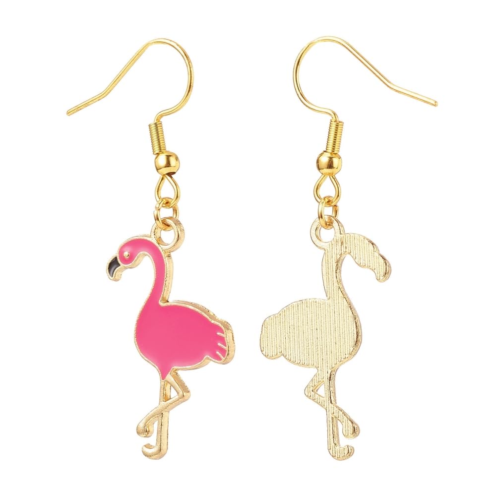 Deep Pink Enamel Flamingo Dangle Earrings