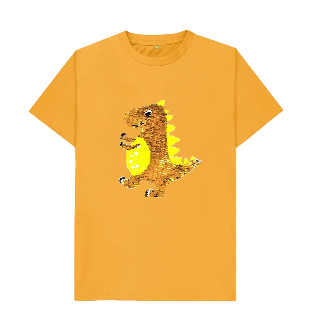 Dainosaur Patch Sequin Shirt for Boys (Mustard Yellow,3-4 yrs)
