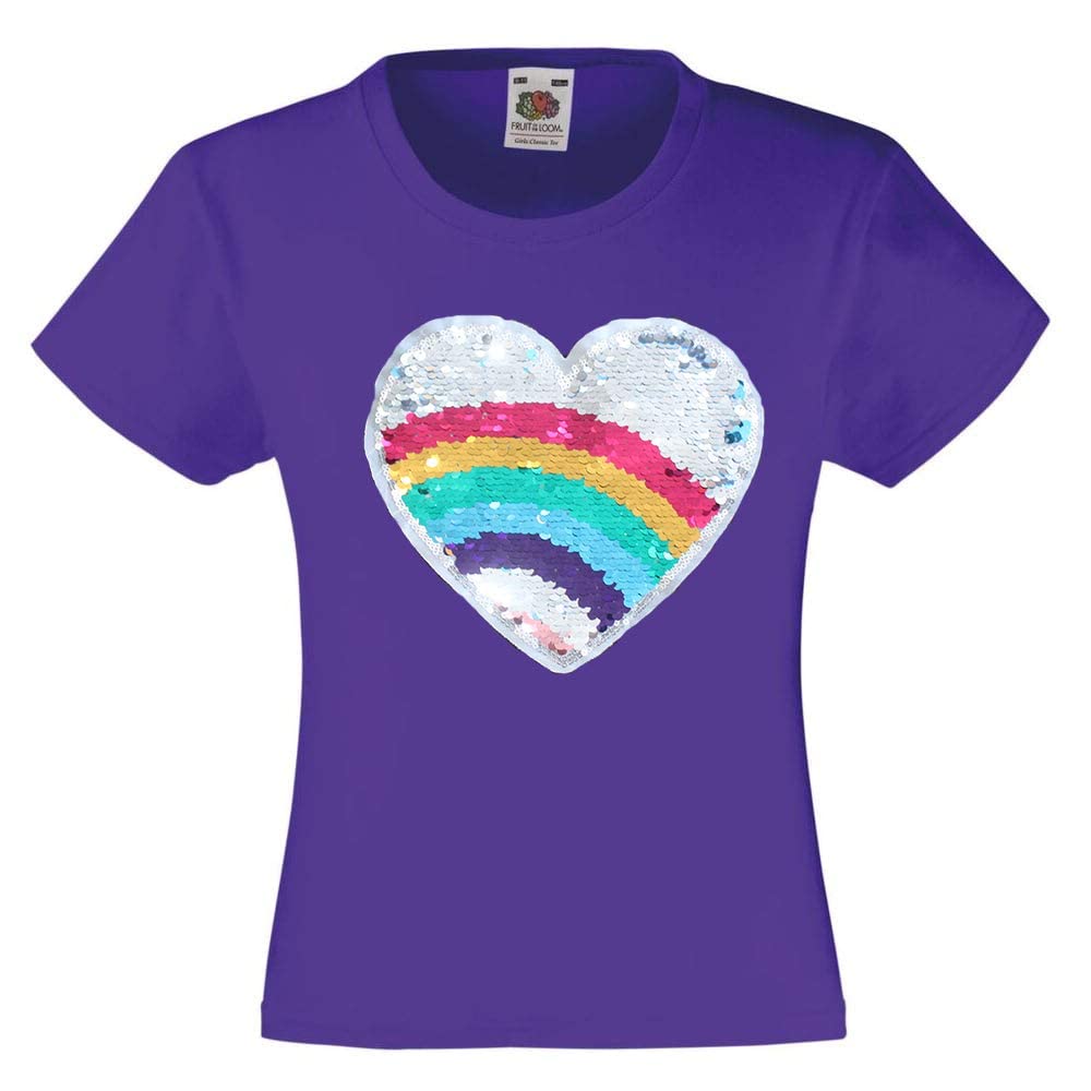 Girls Heart Multi Colour Sequins Patch Tee Shirt (Pink, 2-3 Years)
