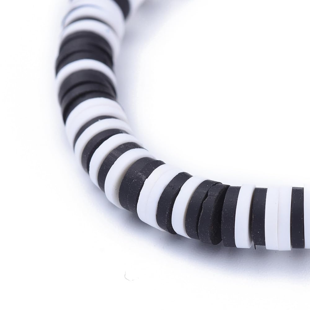 Handmade Black and white Polymer Clay Heishi Beads Stretch Bracelets