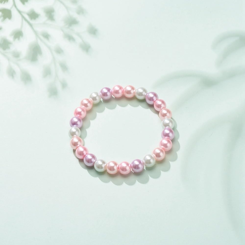 Glass Pearl Round Beaded Stretch Bracelet for Women