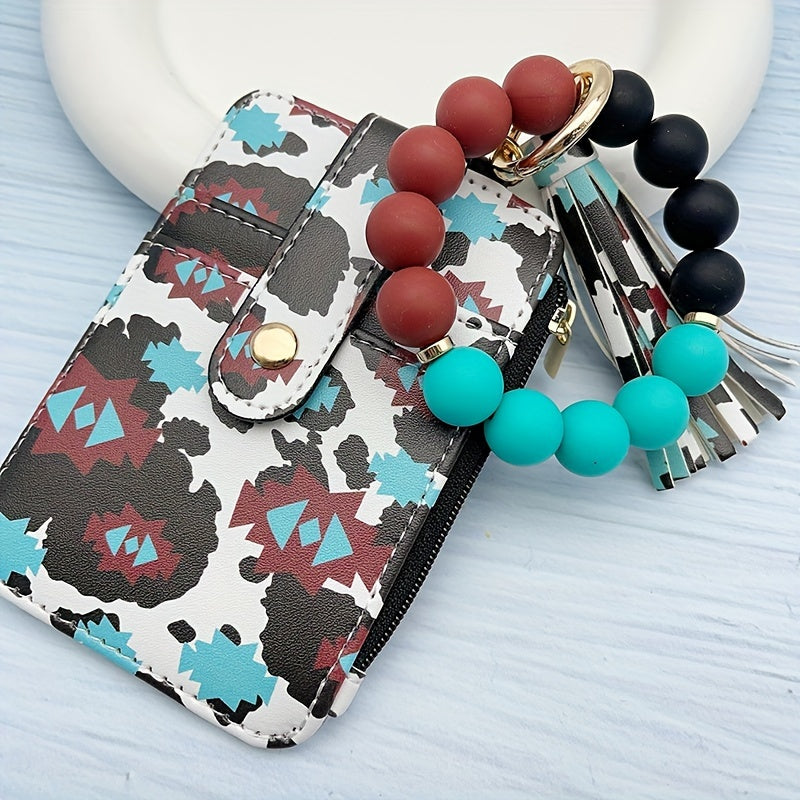 1pc Stylish Leopard Sun Flower Cow Pattern Silicone Bangle - Western Cowboy Bag Bead Keychain, Ladies Wallet Card Holder, Fashionable Key Ring with Unique Design and Colorful Pattern