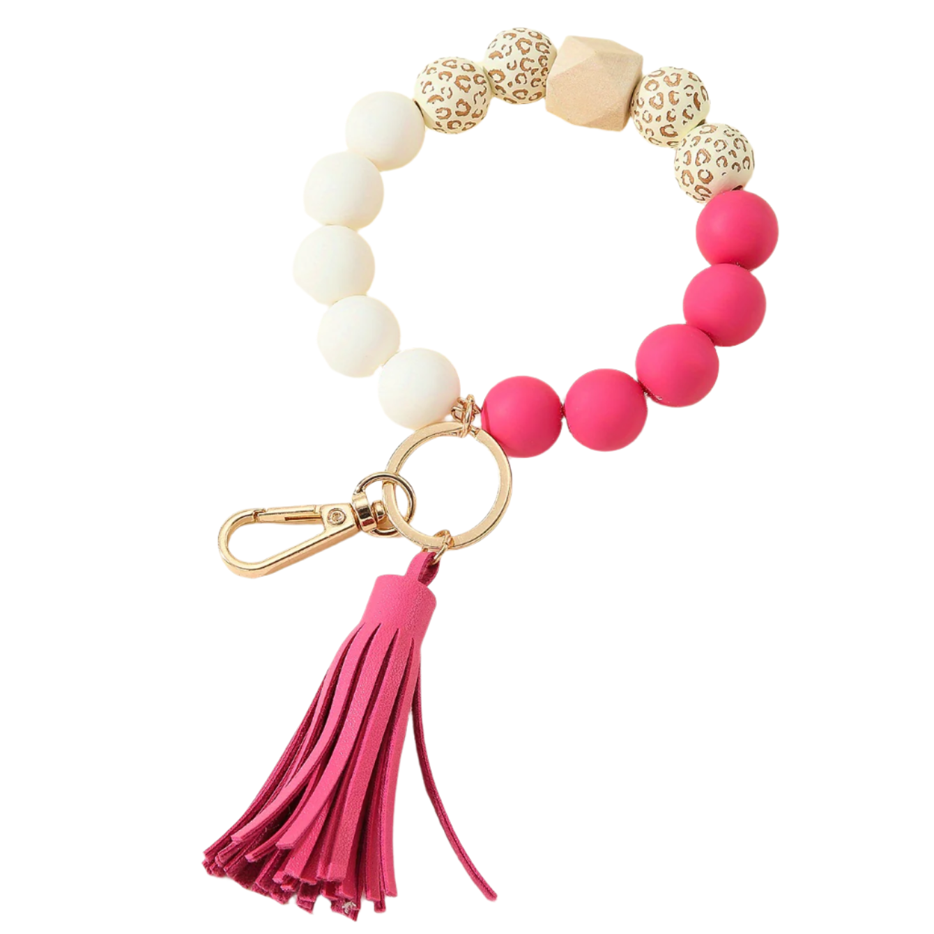 Hemasa Silicone Beaded Bangle Keychain Pendant With PU Tassel Beaded Bracelet Key Ring
