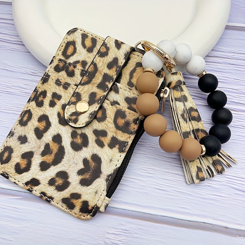 1pc Stylish Leopard Sun Flower Cow Pattern Silicone Bangle - Western Cowboy Bag Bead Keychain, Ladies Wallet Card Holder, Fashionable Key Ring with Unique Design and Colorful Pattern
