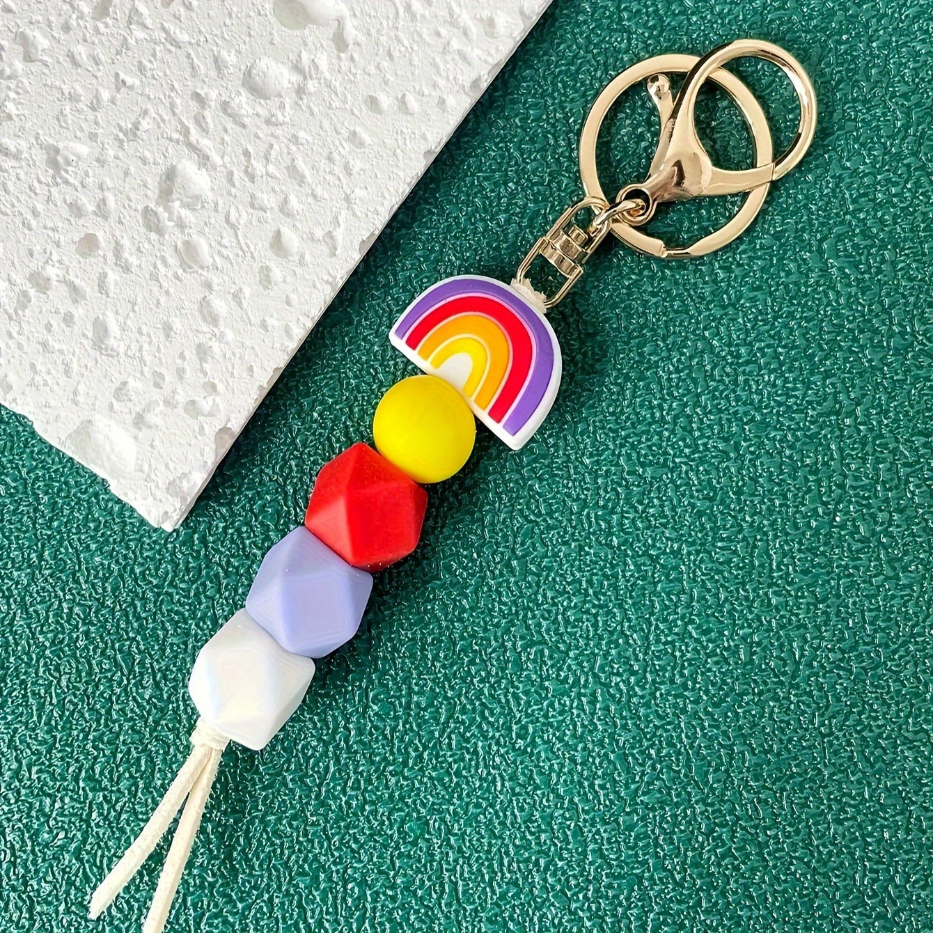 Festive Rainbow Silicone Bead Keychain - Perfect for School or Work - Professionally Crafted with Alloy Rings and a Fun Tassel