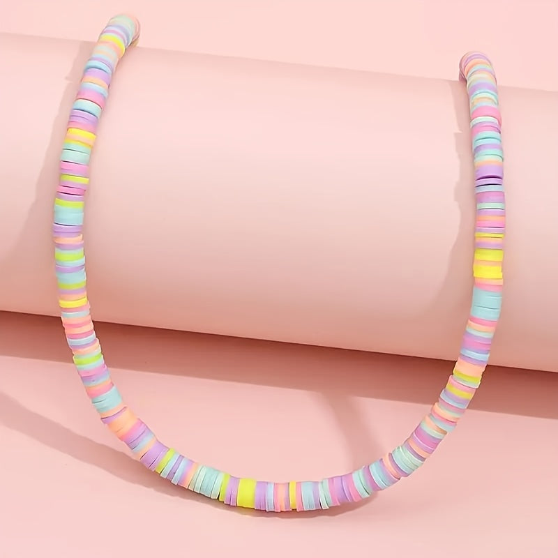 1pc Colorful Clay Beaded Necklace Simple Style Cute Soft Clay Chain Jewelry Bohemian Beach Accessories