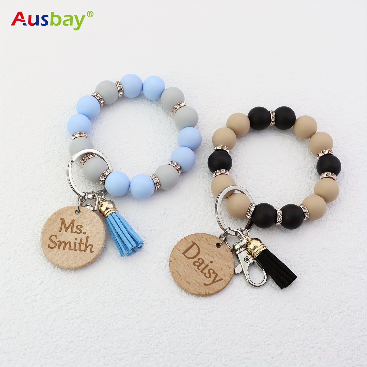 Customized Silicone Beaded Wristlet Keychain With Custom Tag Fashion Bag Charm Phone Lanyard Personalized Name Bangle Key Chain Women Gift