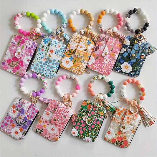 Bohemian Leather Key Chain, Floral Fringe Card Bag Anti-loss Key Chain Pendant, For Mother's Day Christmas Halloween Various Holiday