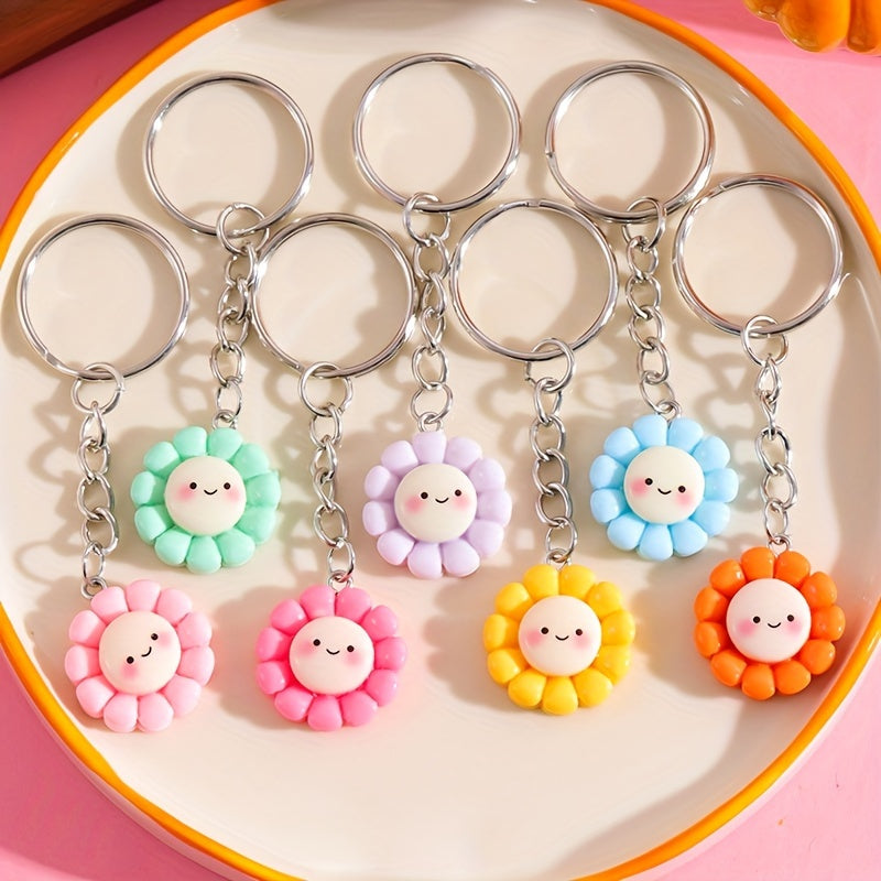 Cute Cartoon Sunflower Keychain Kawaii Resin Key Chain Ring Bag Backpack Charm Phone Earbud Case Cover Accessories Women Female Gift