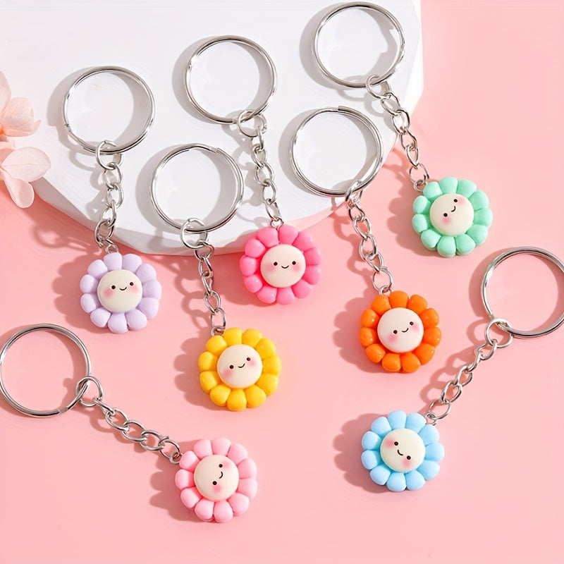 Cute Cartoon Sunflower Keychain Kawaii Resin Key Chain Ring Bag Backpack Charm Phone Earbud Case Cover Accessories Women Female Gift