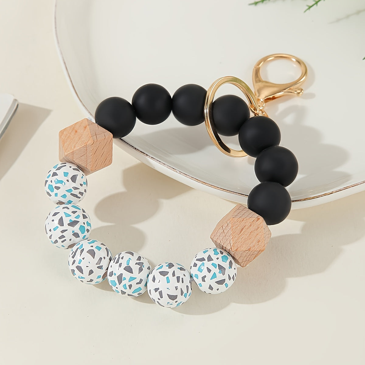 Chic Silicone Beaded Keychain - Sporty Round Wristlet with Lobster Clasp, Perfect for Women's Fashion Accessories & Valentine's Gift