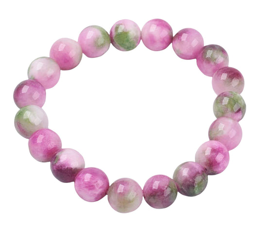 Stretchy Bracelet with Flamingo Colour Jade Beads