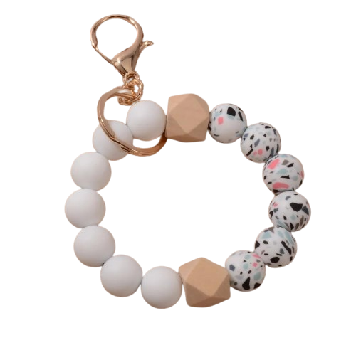 New Design Luxury Camouflage Silicone Bead Wrist Keychain Women Wood Bead Bracelet Keyrain For Car Keys Bag Pendant Friends Gift