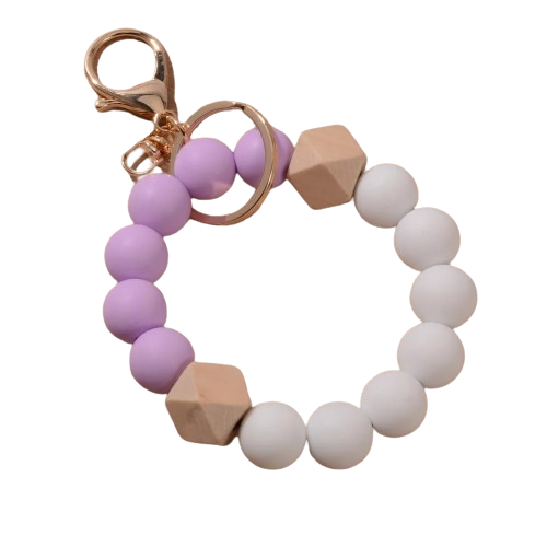 New Design Luxury Camouflage Silicone Bead Wrist Keychain Women Wood Bead Bracelet Keyrain For Car Keys Bag Pendant Friends Gift