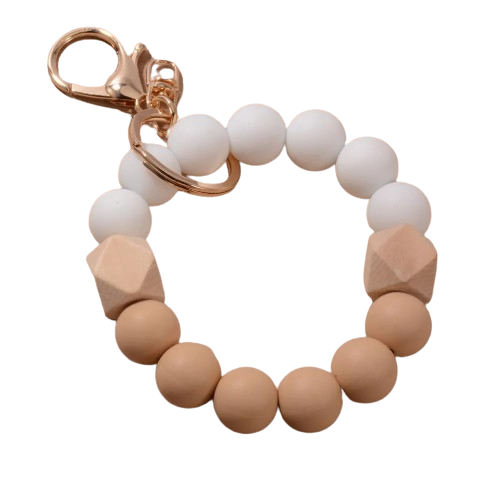New Design Luxury Camouflage Silicone Bead Wrist Keychain Women Wood Bead Bracelet Keyrain For Car Keys Bag Pendant Friends Gift