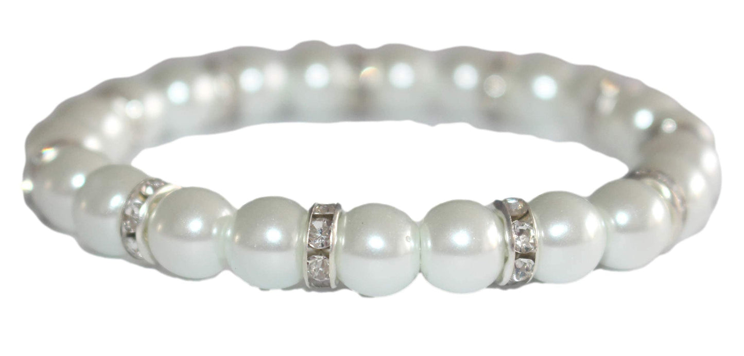 White pearls Stretchabl Bracelet with Rhinestones