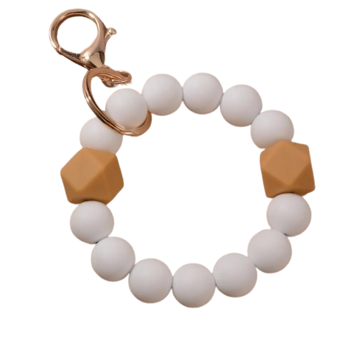 New Design Luxury Camouflage Silicone Bead Wrist Keychain Women Wood Bead Bracelet Keyrain For Car Keys Bag Pendant Friends Gift