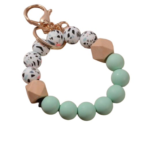 New Design Luxury Camouflage Silicone Bead Wrist Keychain Women Wood Bead Bracelet Keyrain For Car Keys Bag Pendant Friends Gift