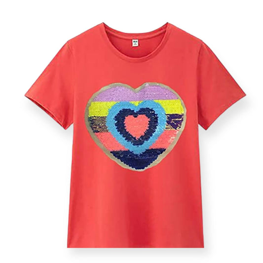 Rainbow Sequins Patch Girls Colour T Shirt (2-4 Years, Yellow)