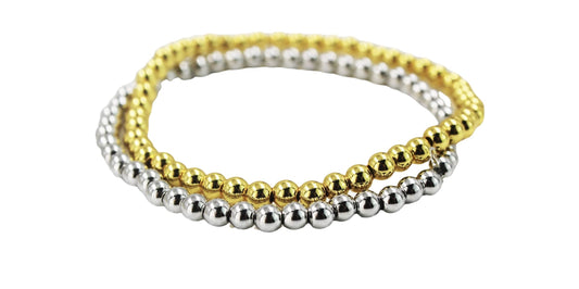 Gold and silver colour beads stretchable bracelet (set of 2)