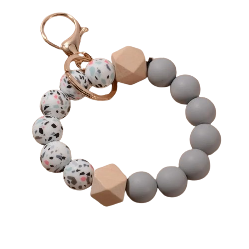 New Design Luxury Camouflage Silicone Bead Wrist Keychain Women Wood Bead Bracelet Keyrain For Car Keys Bag Pendant Friends Gift