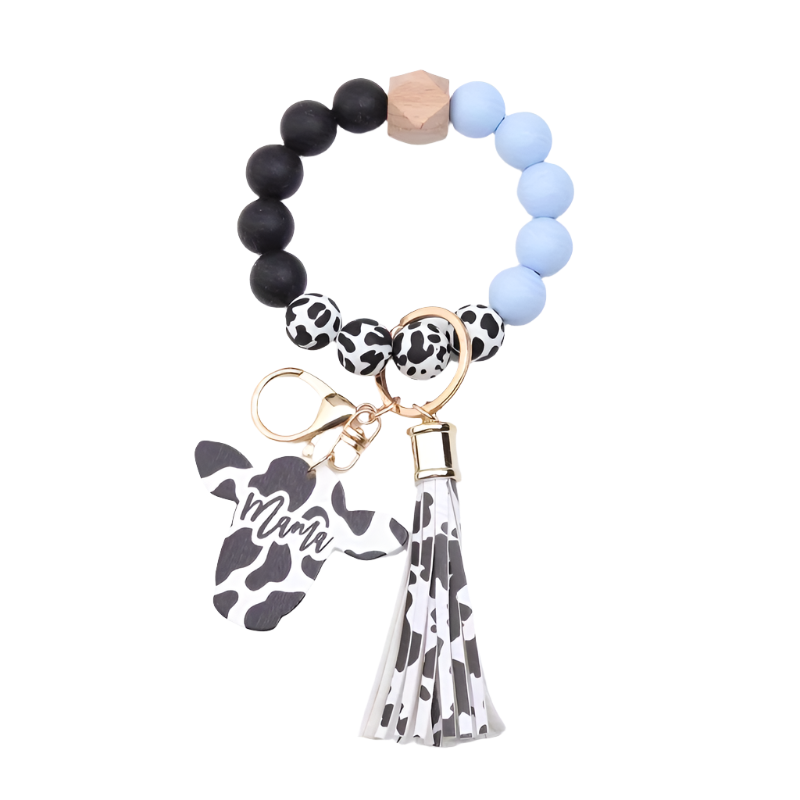Hemasa Cow Head MAMA Silicone Beaded Bracelet Wristlet Keychain With Western Bangle Keychain
