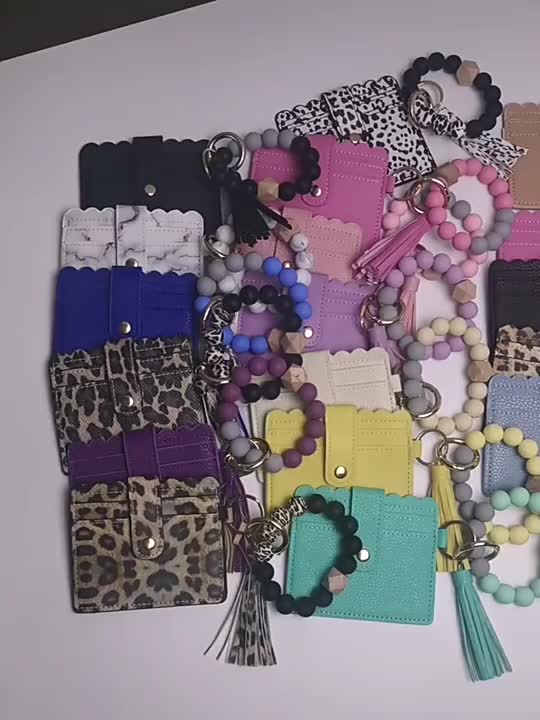 Leopard Pattern Wallet Shape Key Chain PU Leather Tassel Pendant Keyring