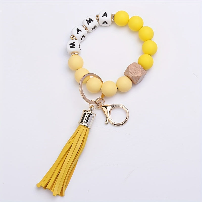 1pc Mama Silicone Bead Keychain with Tassel Charm - Birthday, Christmas, Halloween Party Favor Gift Set for Women