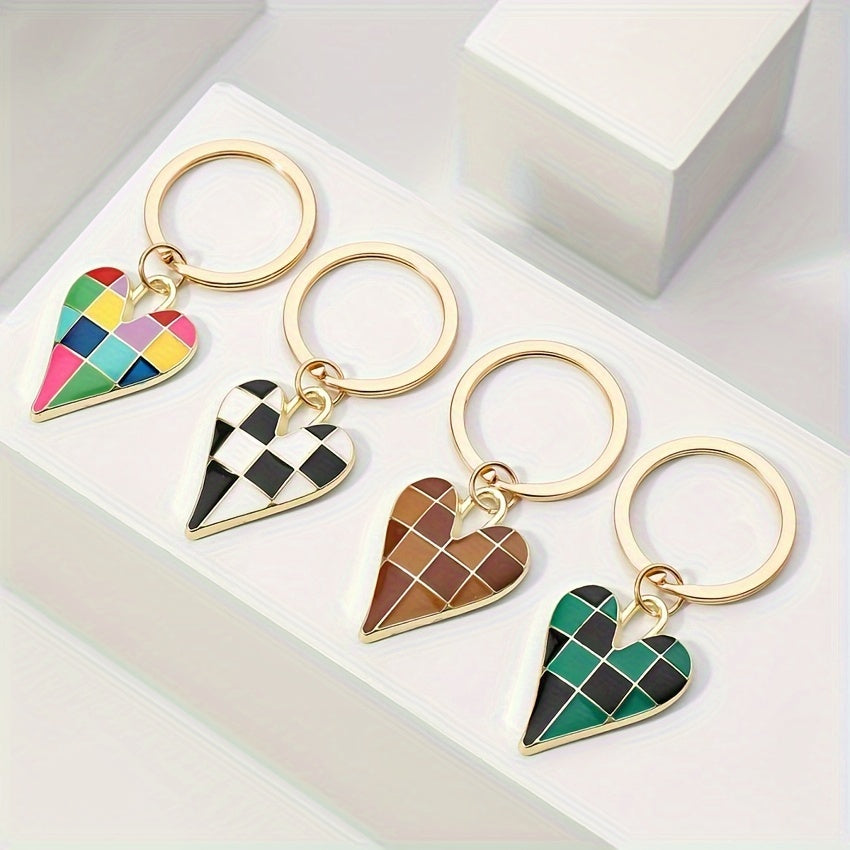 "Captivating" Chic Checkerboard Heart & Evil Eye Keychain - Alloy, Fashionable Accessory For Bags & Backpacks Bag Charms For Handbags Bag Accessories Charms