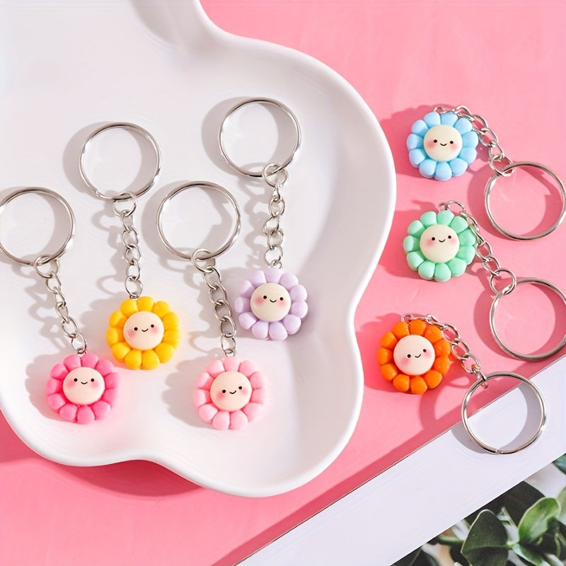 Cute Cartoon Sunflower Keychain Kawaii Resin Key Chain Ring Bag Backpack Charm Phone Earbud Case Cover Accessories Women Female Gift