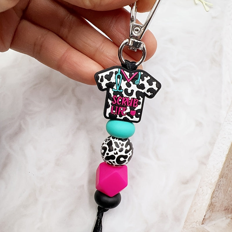 Chic Leopard Print Silicone Nurse Uniform Keychain - Beaded Charm Accessory, Perfect Gift for Staff, Doctor's Day, Pendant