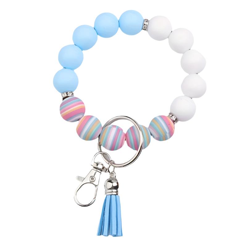 Hemasa Silicone Beaded Keychain with PU Leather Tassel, Leopard Print Car Key Ring