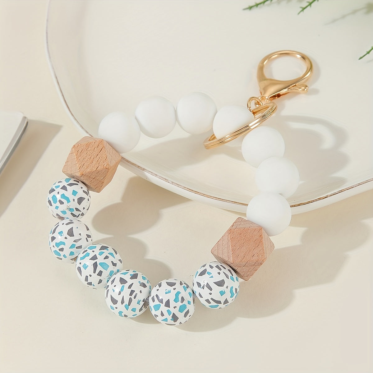 Chic Silicone Beaded Keychain - Sporty Round Wristlet with Lobster Clasp, Perfect for Women's Fashion Accessories & Valentine's Gift