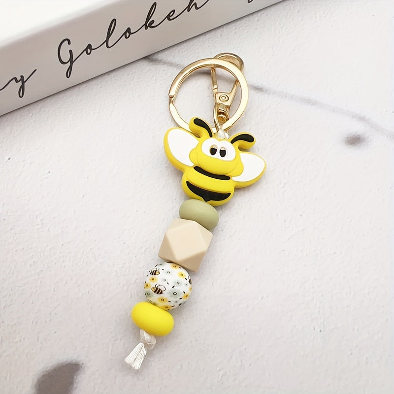 Cute Silicone Penguin & Bee Cartoon Keychains, Anime-Inspired Beaded Animal Charm Keyrings with Lobster Clasp, Single Individual Decorative Key Holder for Bags and Car Keys, Ideal Birthday Gift for Ladies