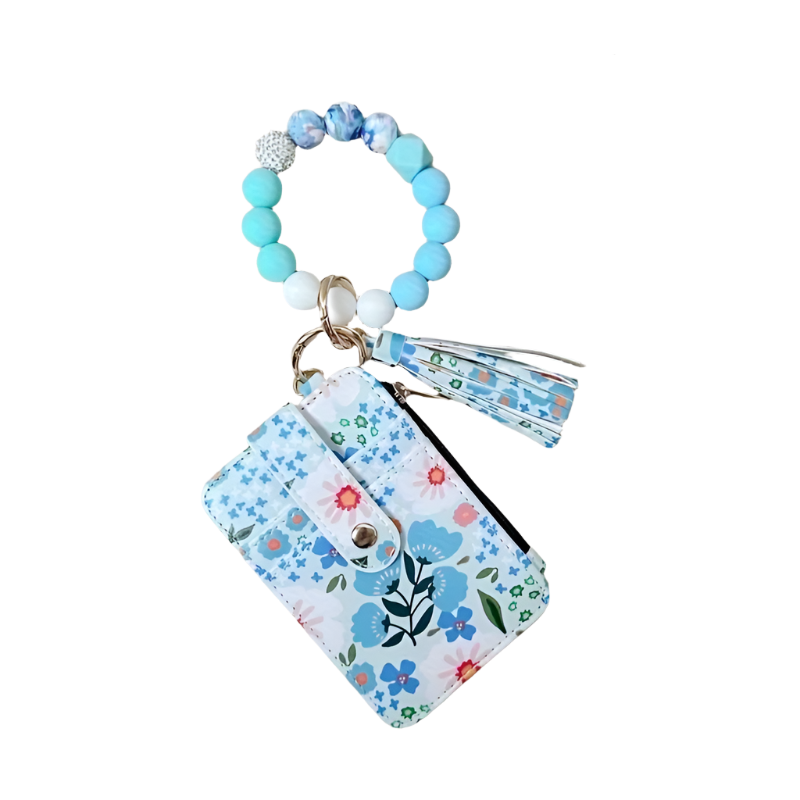 Hemasa Leather Key Chain, Floral Fringe Card Bag Anti-loss Key Chain Pendant