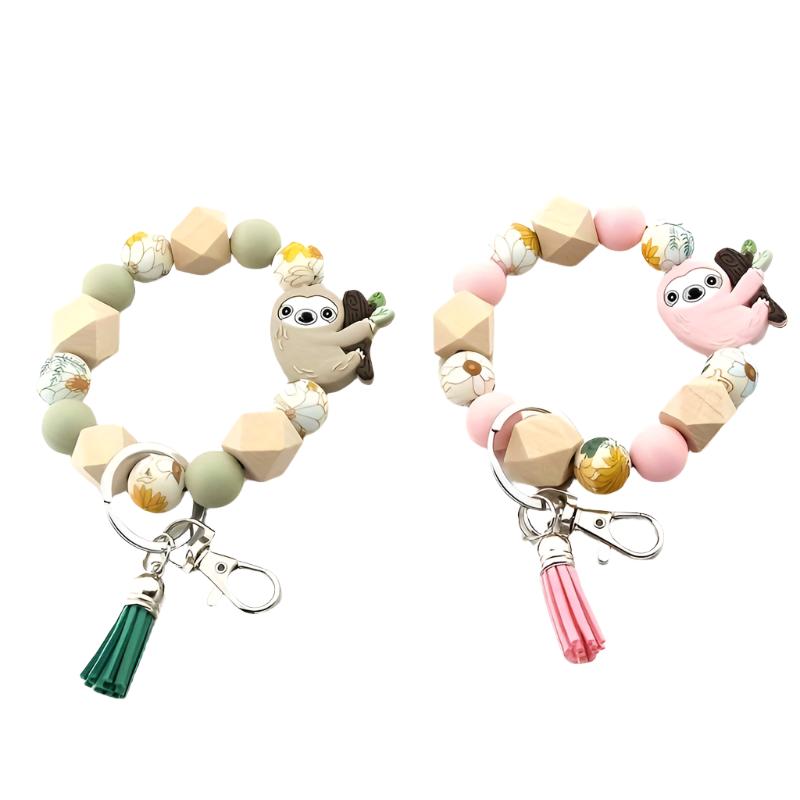 Hemasa Silicone Keychain with Beaded Tassel Keyring, DIY Key Holder Accessory Bag Decoration, Ideal Birthday Gift