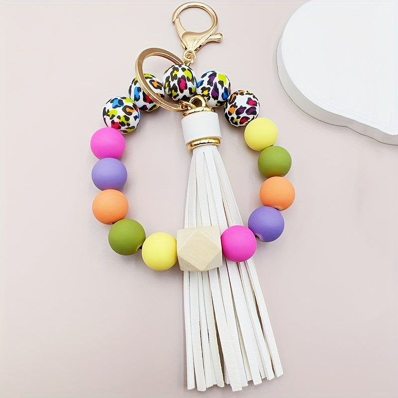 1pc Color Block Silicone Beaded Bracelet Wristlet Keychain Fashion Bag Charm Phone Lanyard Bangle Key Chain Women daily use Gift