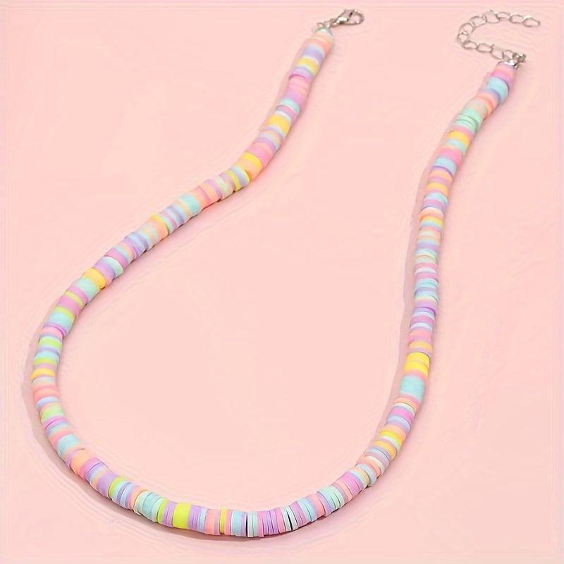 1pc Colorful Clay Beaded Necklace Simple Style Cute Soft Clay Chain Jewelry Bohemian Beach Accessories