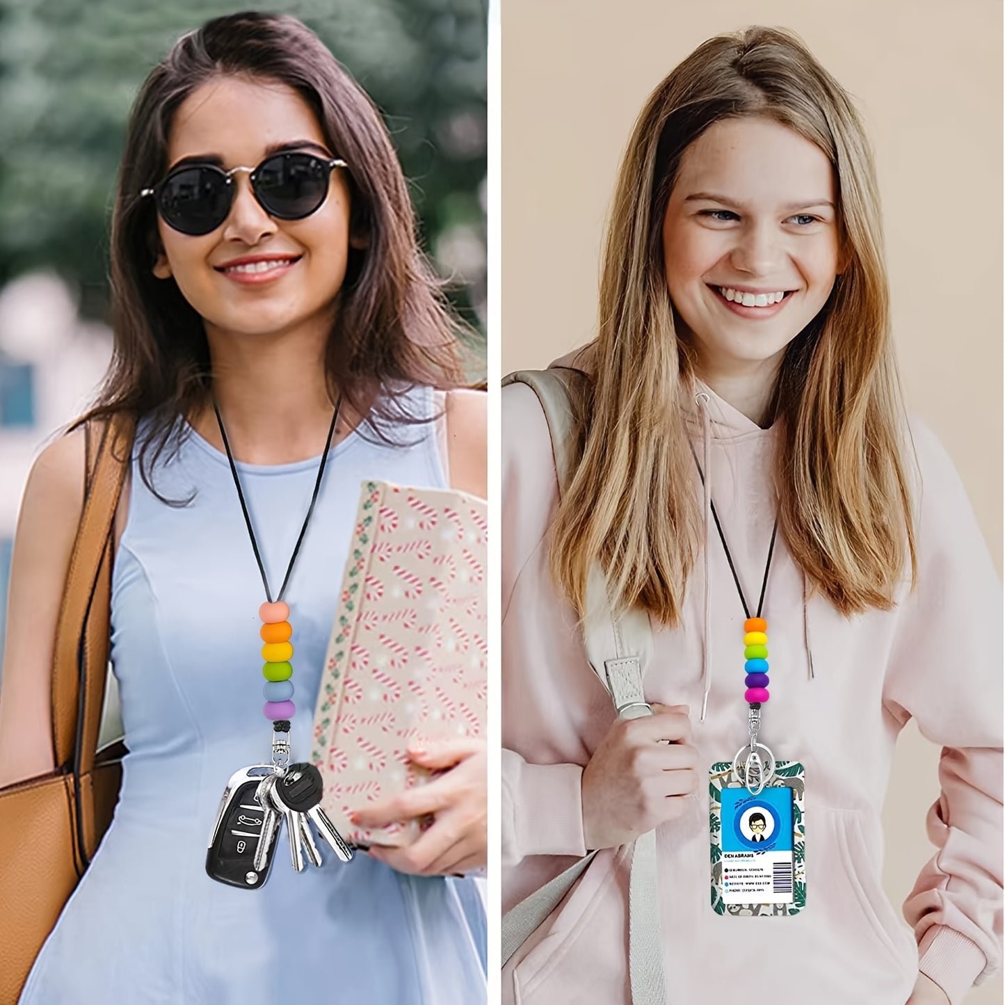 Hemasa 1pc Teacher Lanyard For Id Badges, Keys, Keychain, Cute Silicone Beaded Lanyard For Women/ Nurse/ Employees Students